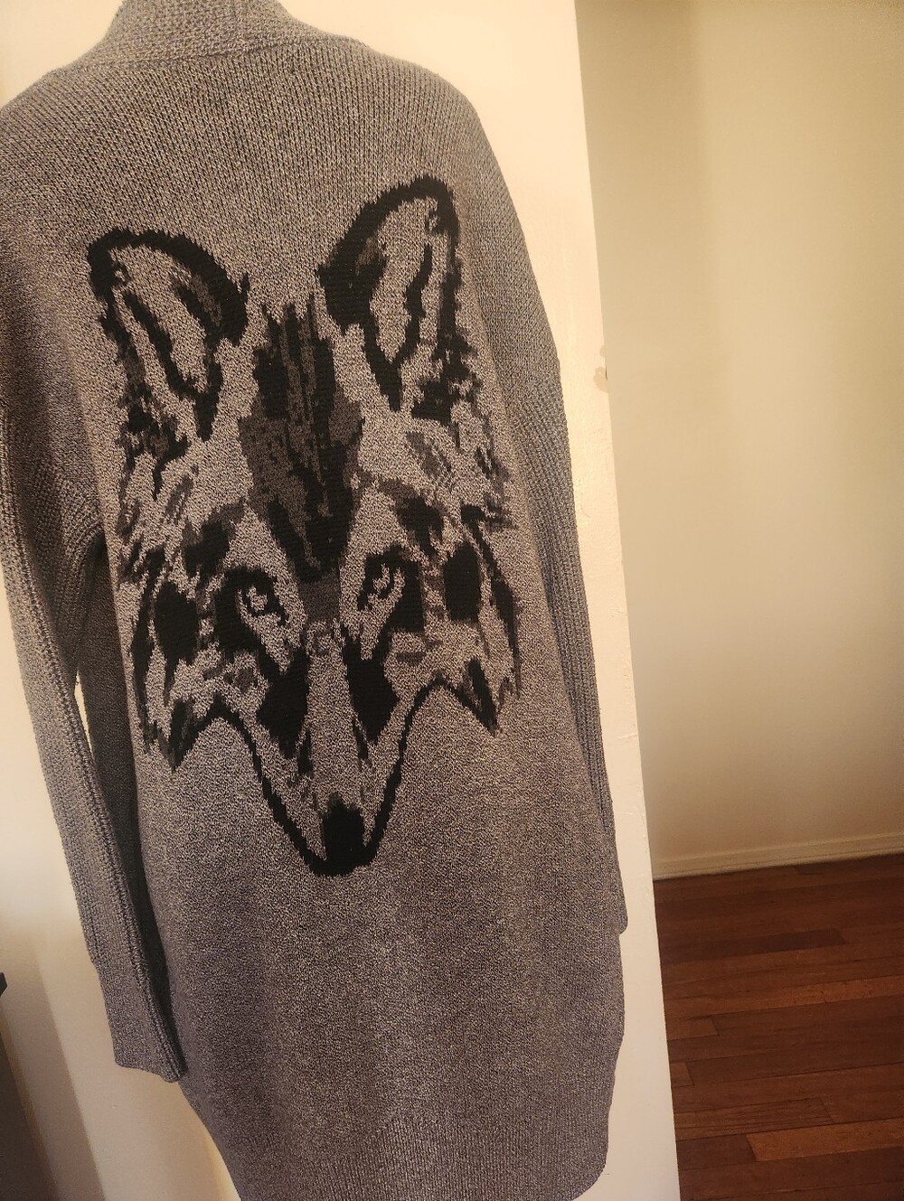 Banana Republic Gray Sweater Cardigan with Black Fox Graphic